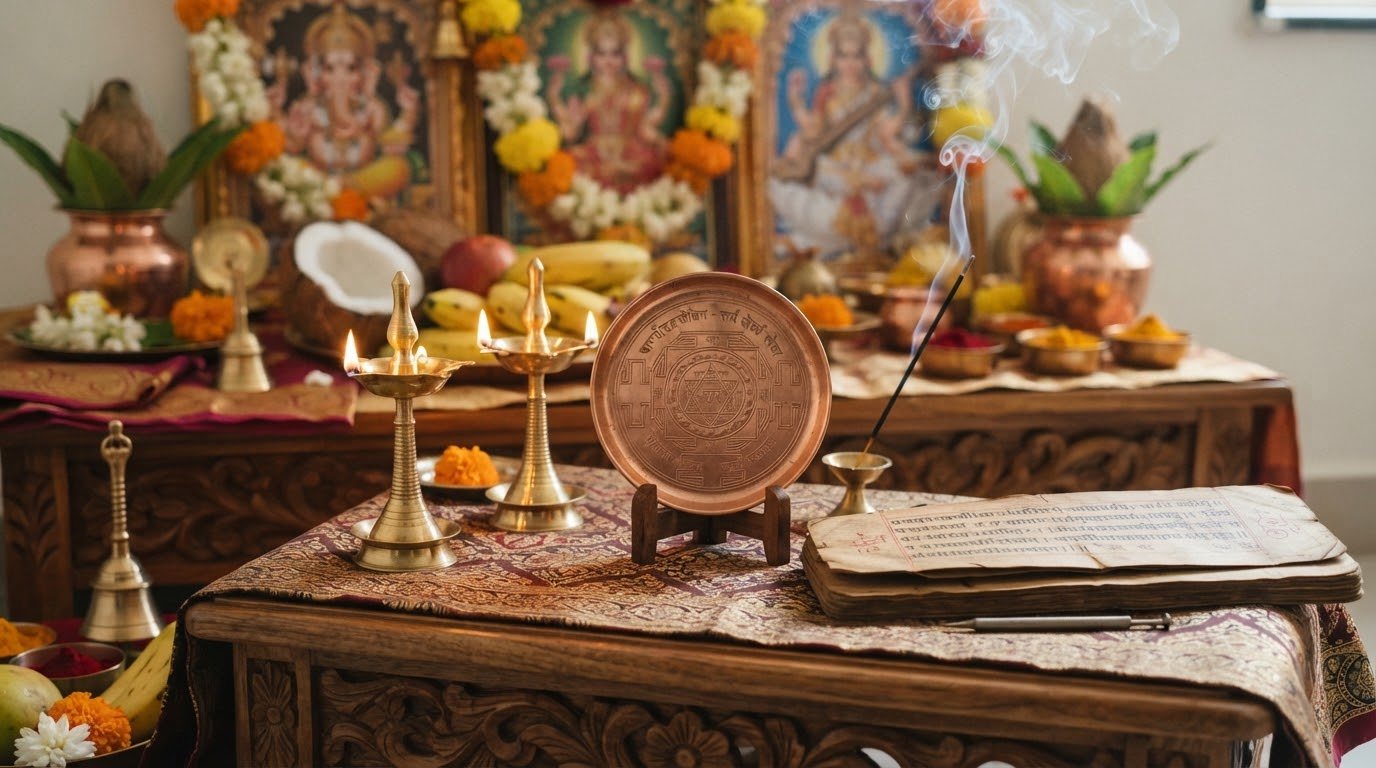 ग्रहशांतीसाठी दीप, यंत्र व मंत्रग्रंथांसह पूजा